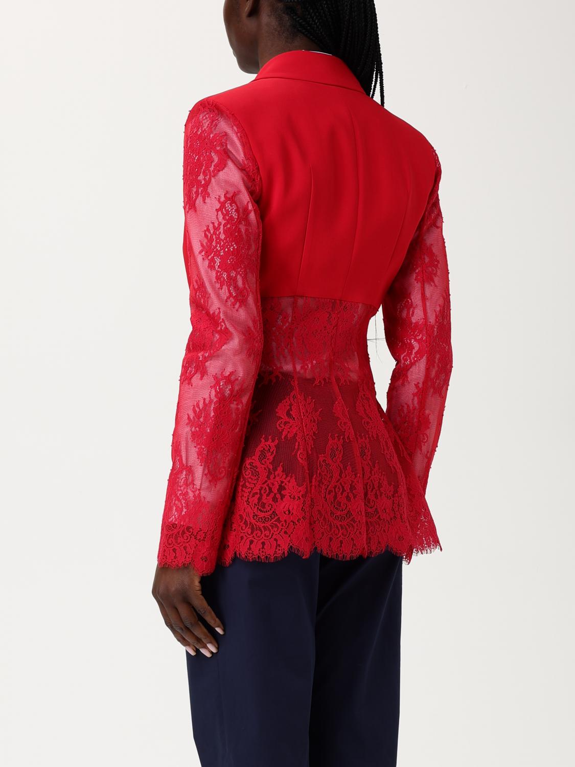PINKO BLAZER: Blazer monopetto Pinko in cotone e pizzo , Rosso - Img 2