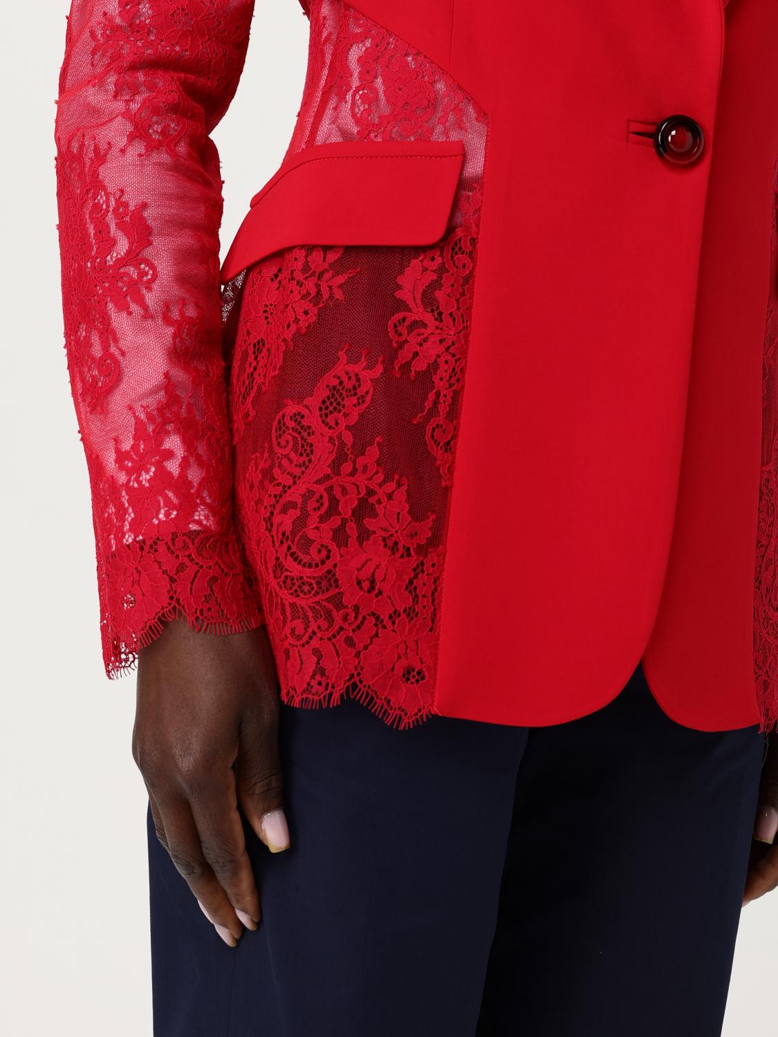 PINKO BLAZER: Blazer monopetto Pinko in cotone e pizzo , Rosso - Img 4