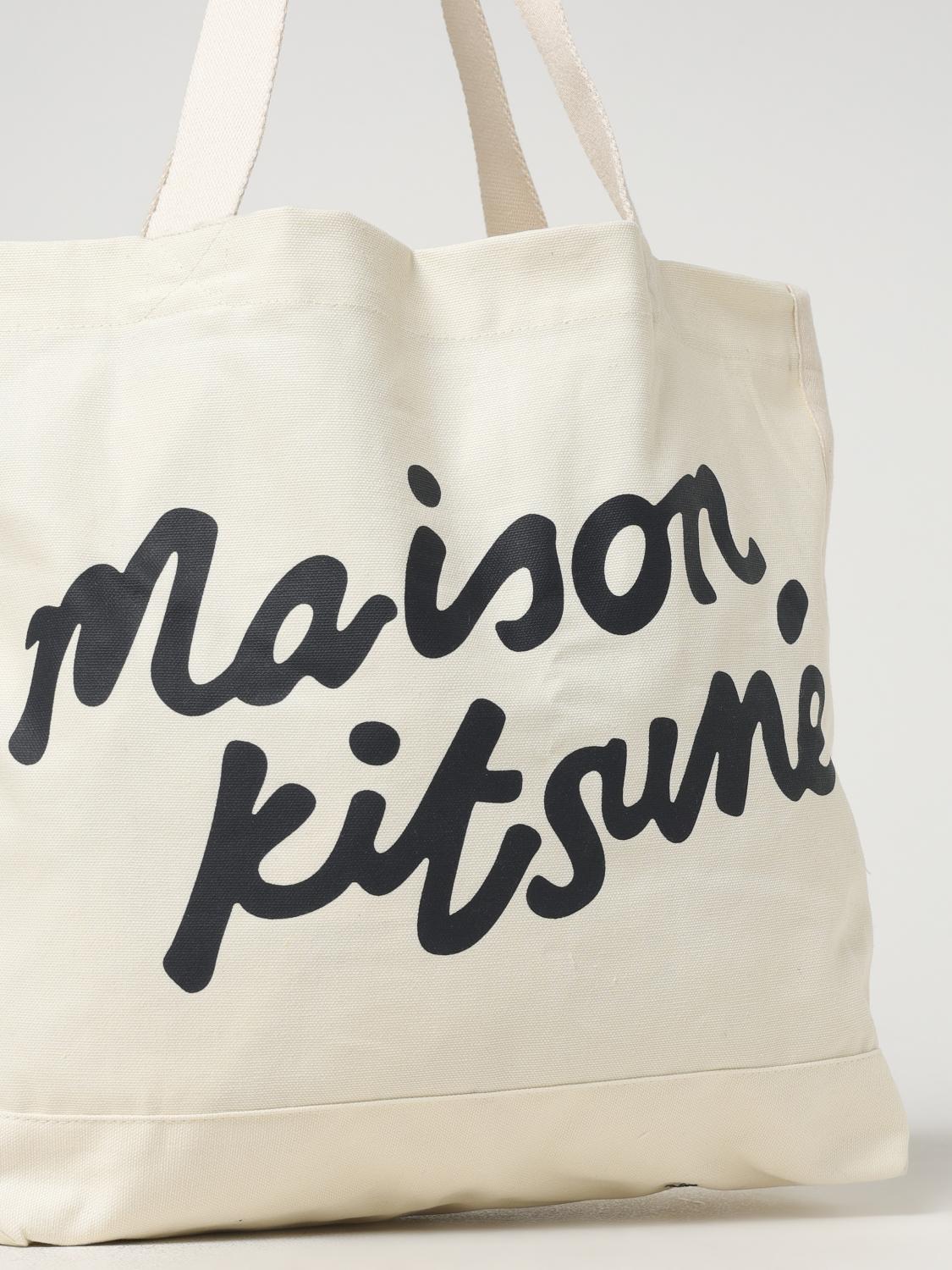 MAISON KITSUNÉ BORSA A TRACOLLA: Borsa tote Maison Kitsuné in cotone con logo , Ecru - Img 3