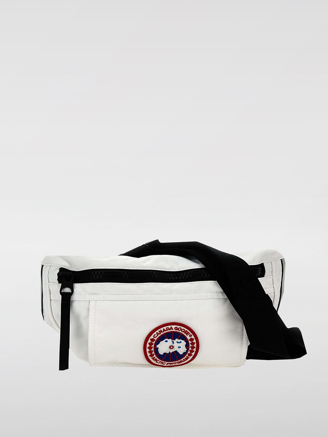 CANADA GOOSE MARSUPIO: Marsupio in nylon con patch logo Canada Goose, Bianco - Img 1