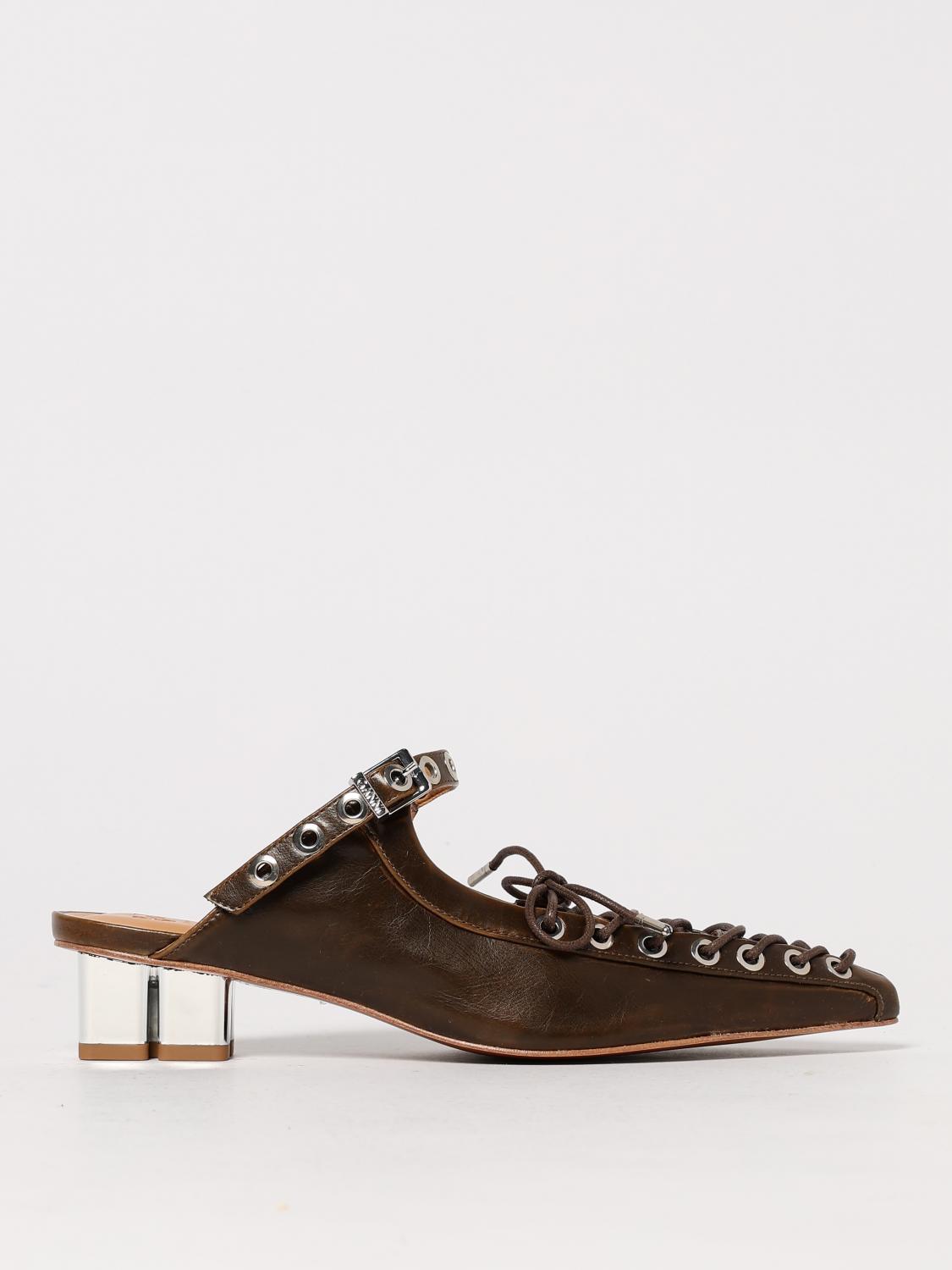 GANNI SCARPE: Mules Ganni in Oleatex , Verde - Img 1