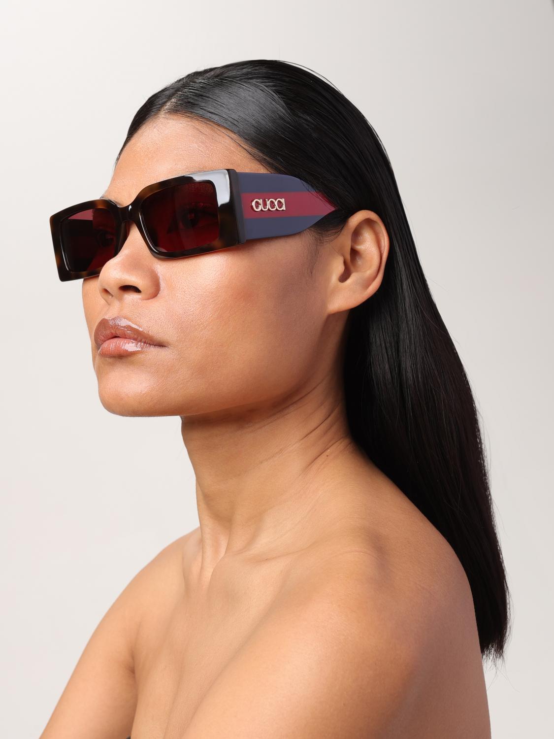 GUCCI OCCHIALI DA SOLE: Occhiali da sole Web Gucci in acetato, Marrone - Img 2