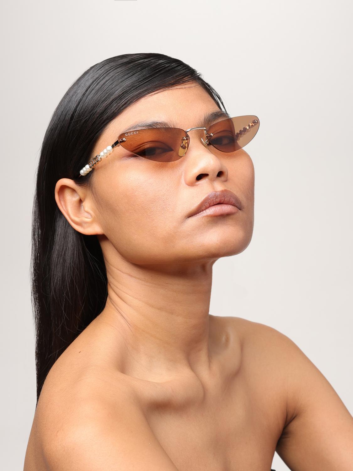 GUCCI GAFAS DE SOL: Gafas de sol Gucci de metal con perlas, Oro - Img 2