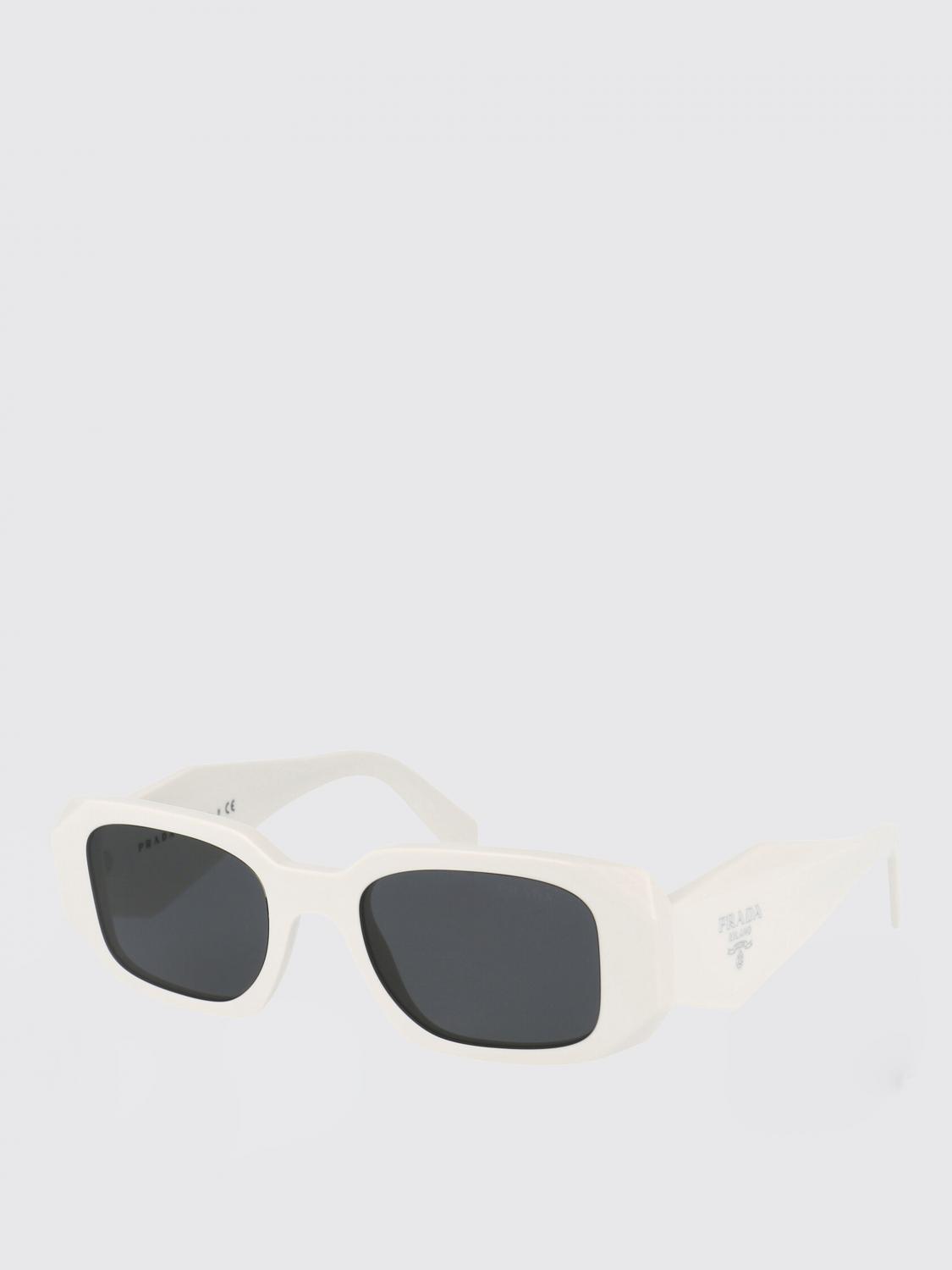 PRADA OCCHIALI DA SOLE: Occhiali da sole in acetato con logo Prada, Bianco - Img 1