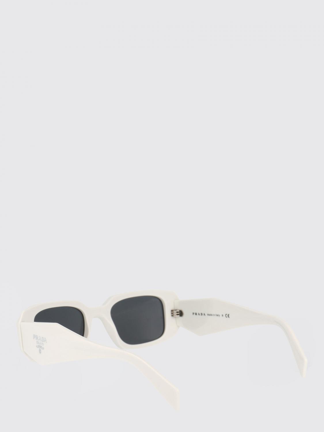 PRADA OCCHIALI DA SOLE: Occhiali da sole in acetato con logo Prada, Bianco - Img 3
