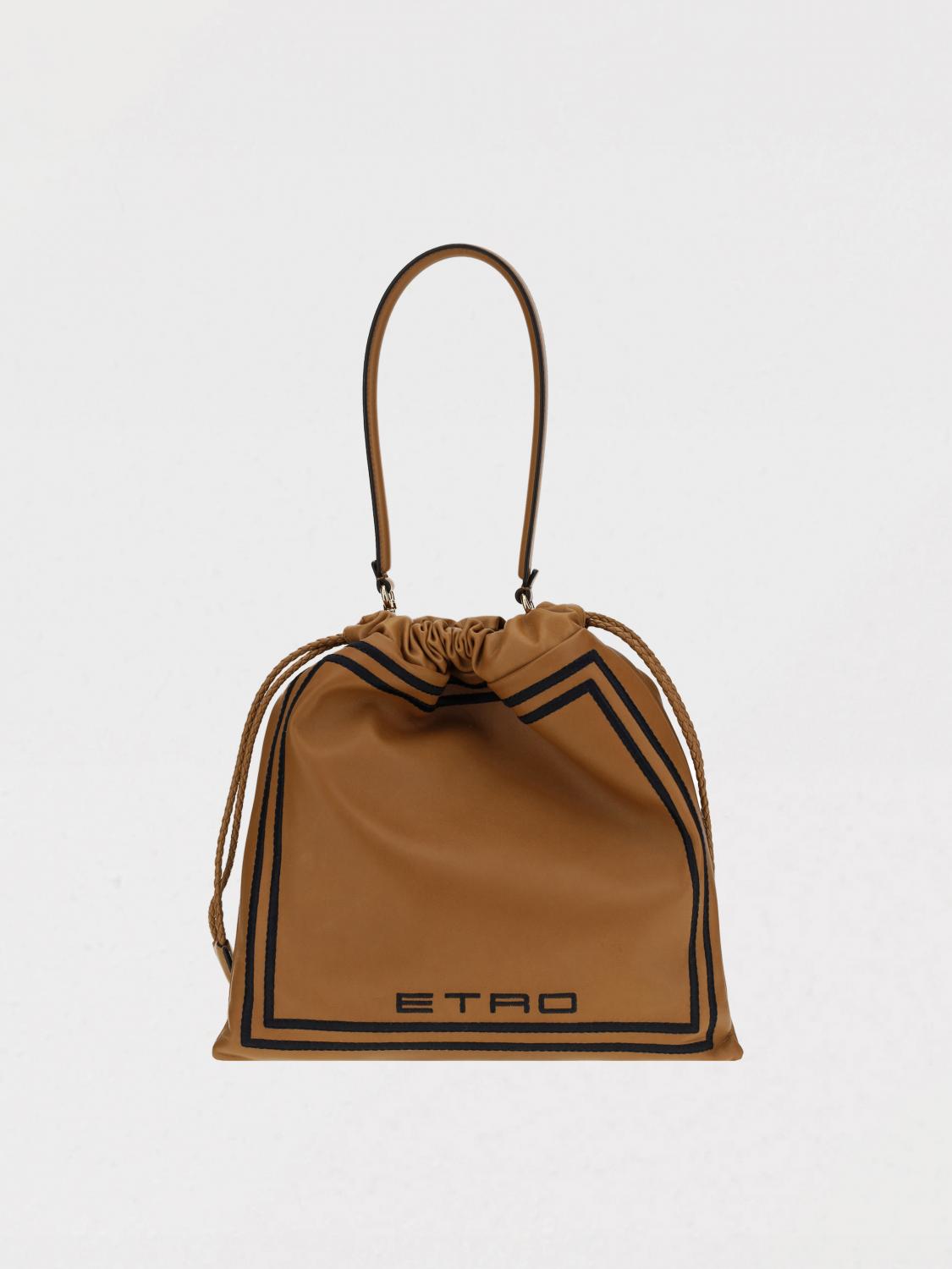 ETRO BORSA A MANO: Borsa Kalispera Etro in pelle con ricamo floreale , Cuoio - Img 1