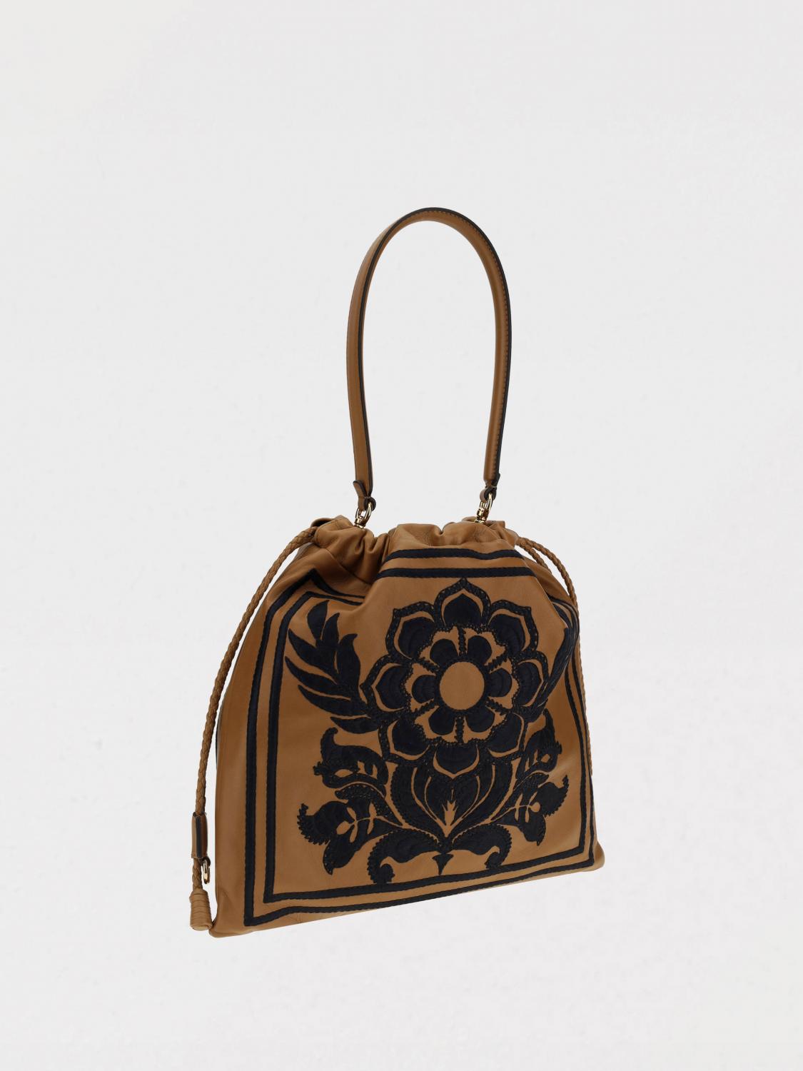 ETRO BORSA A MANO: Borsa Kalispera Etro in pelle con ricamo floreale , Cuoio - Img 2