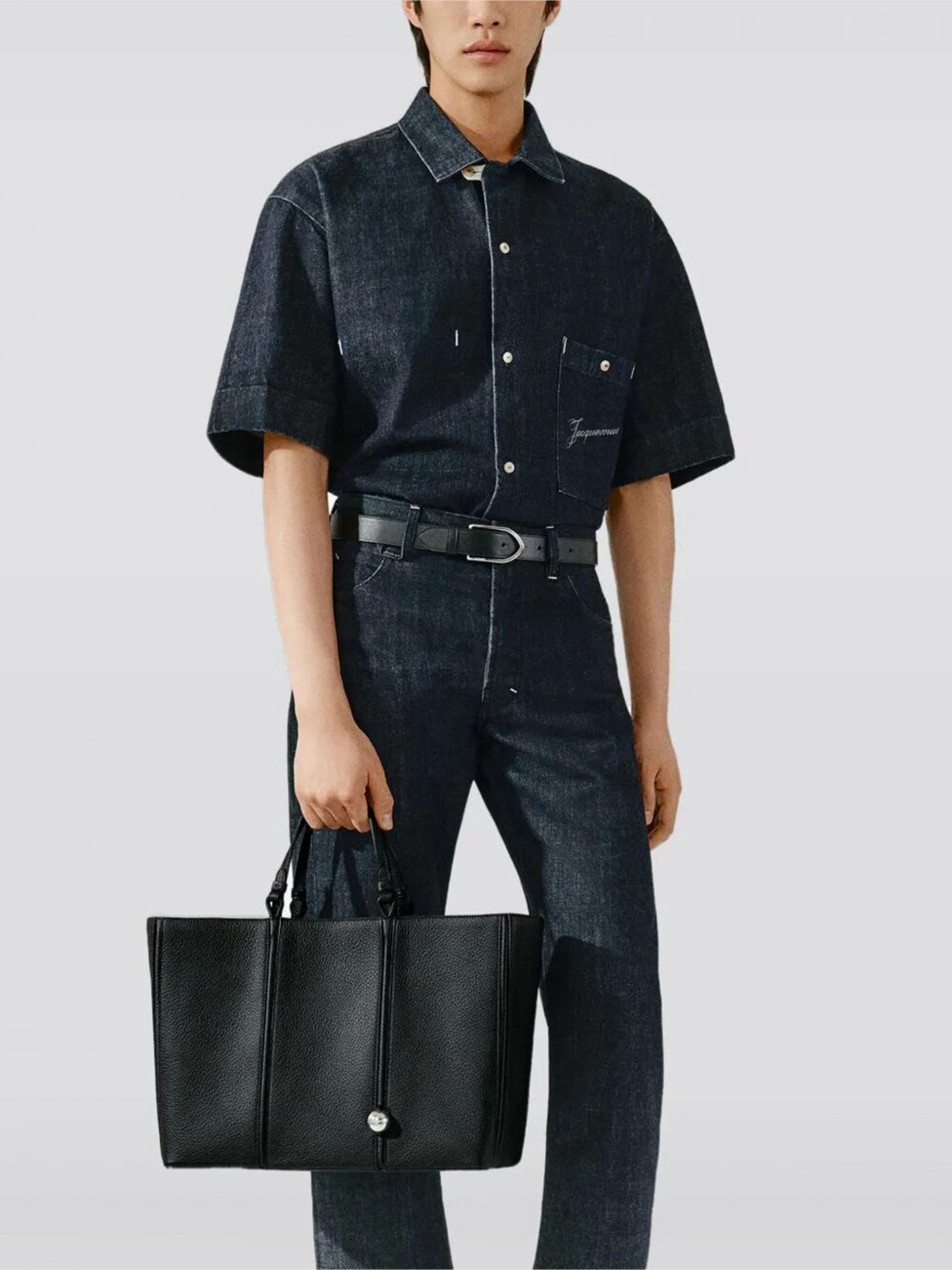 JACQUEMUS BORSA A TRACOLLA: Borsa Le Marino Tote Jacquemus in pelle a grana , Nero - Img 2