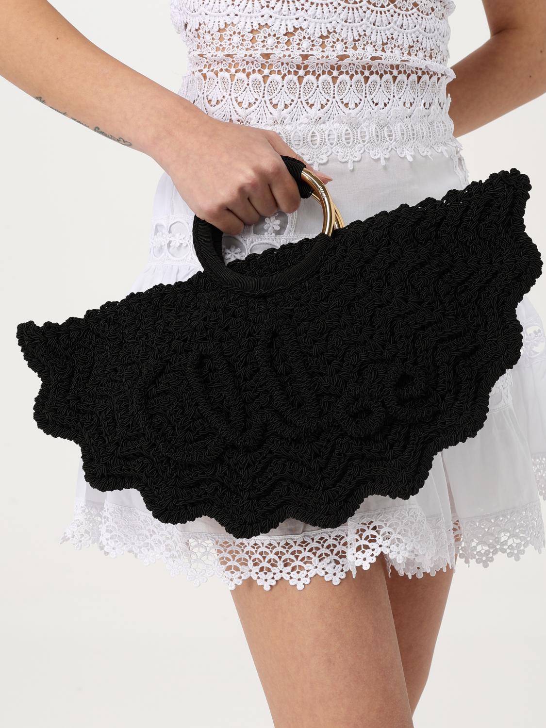 CHLOÉ BORSA A MANO: Borsa Bracelet Paravent Chloè in tessuto crochet , Nero - Img 2