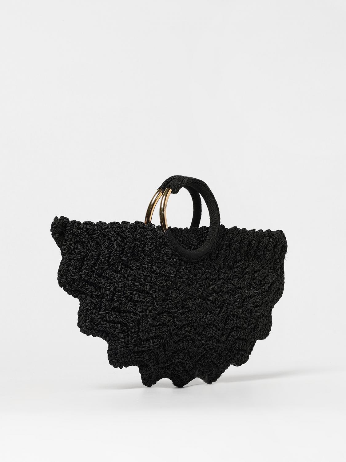 CHLOÉ BORSA A MANO: Borsa Bracelet Paravent Chloè in tessuto crochet , Nero - Img 3