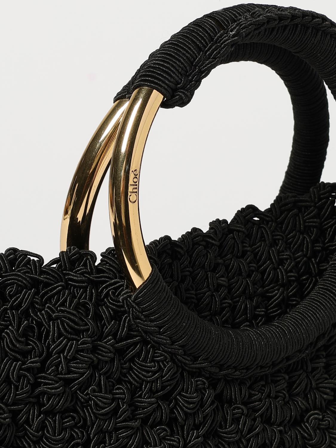 CHLOÉ BORSA A MANO: Borsa Bracelet Paravent Chloè in tessuto crochet , Nero - Img 4