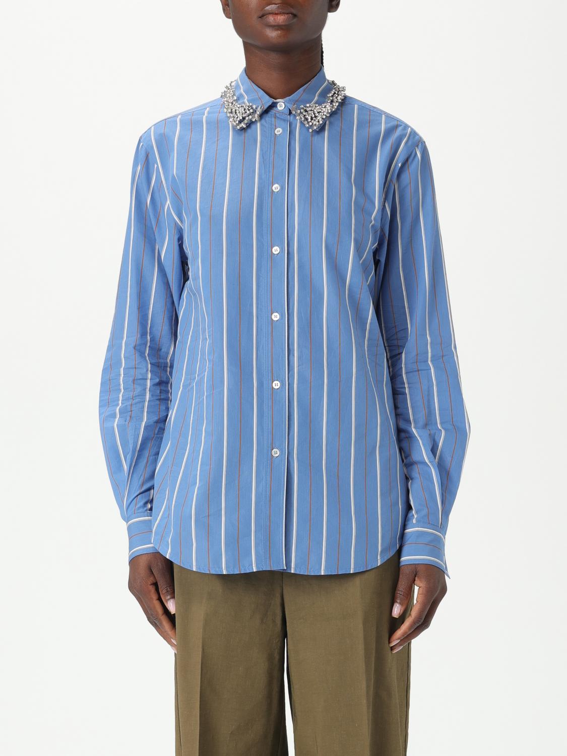 PINKO CAMICIA: Camicia Pinko in cotone a righe con strass, Blue - Img 1
