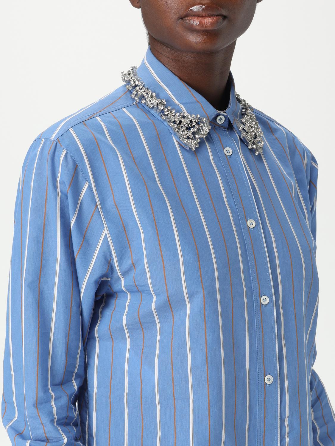 PINKO CAMICIA: Camicia Pinko in cotone a righe con strass, Blue - Img 3