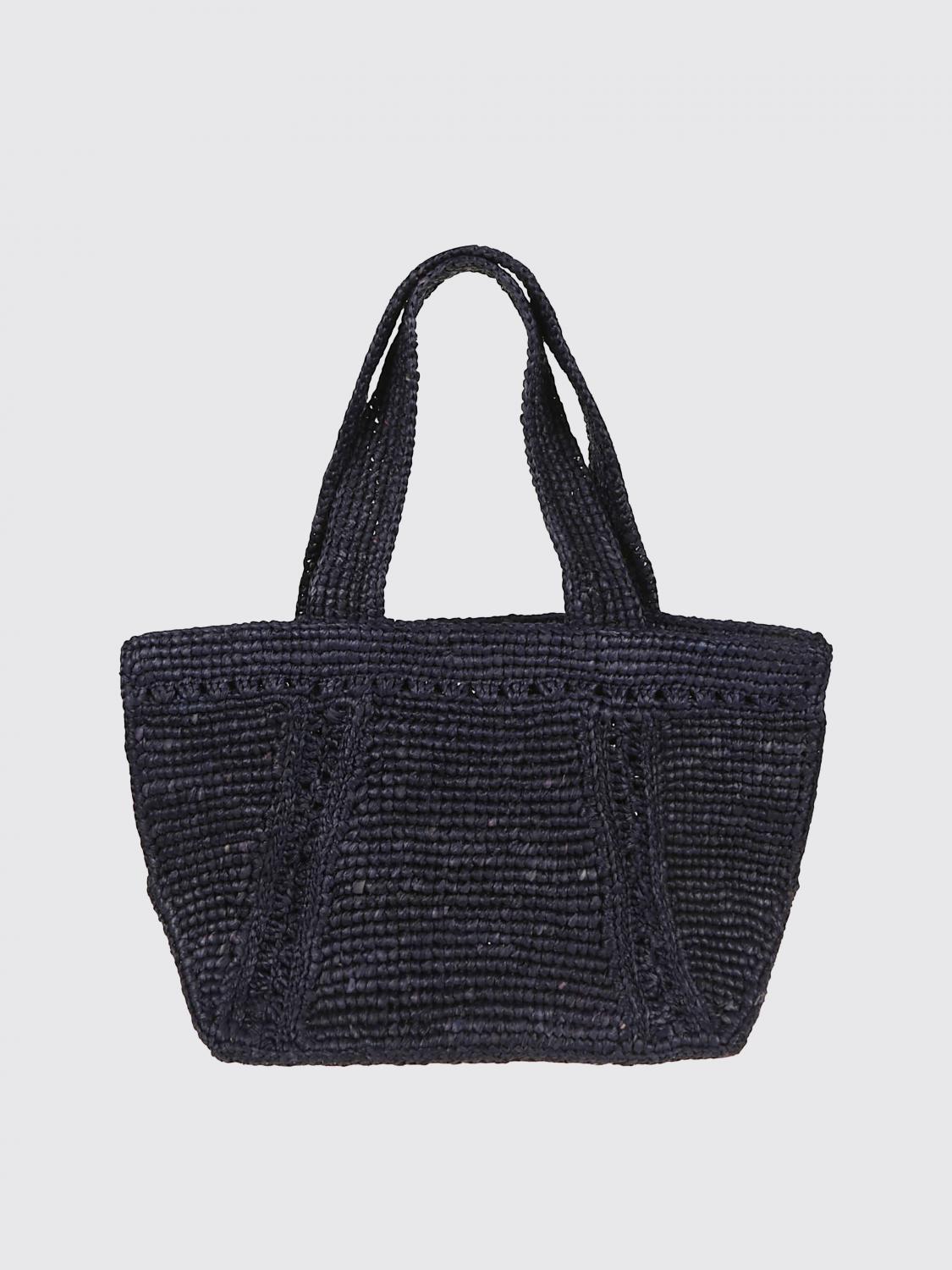 PATOU BORSA A SPALLA: Borsa Patou in rafia crochet con logo ricamato , Blue Navy - Img 2