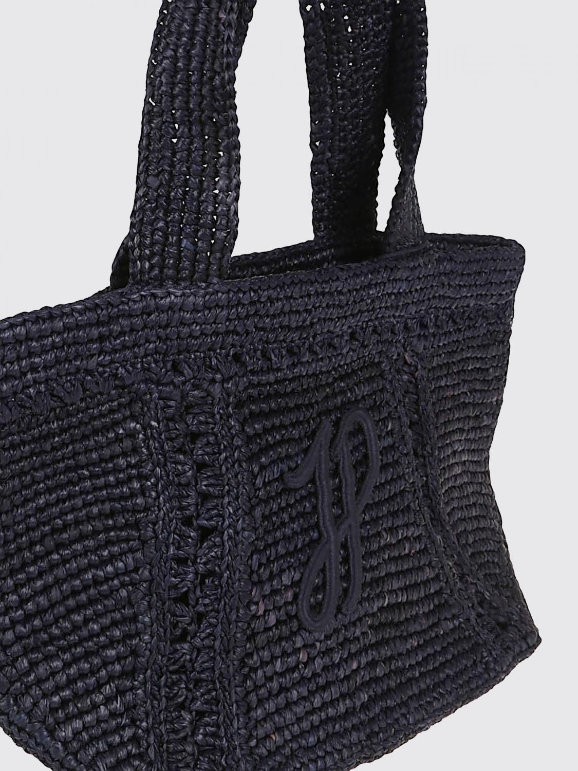 PATOU BORSA A SPALLA: Borsa Patou in rafia crochet con logo ricamato , Blue Navy - Img 3