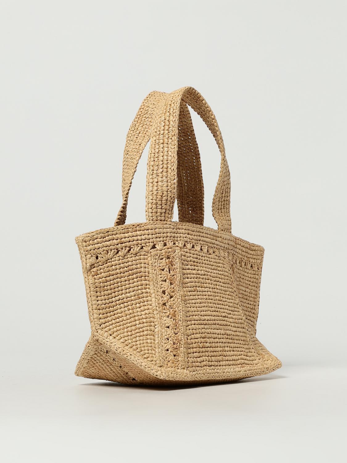 PATOU BORSA A SPALLA: Borsa Patou in rafia crochet con logo ricamato , Crema - Img 3