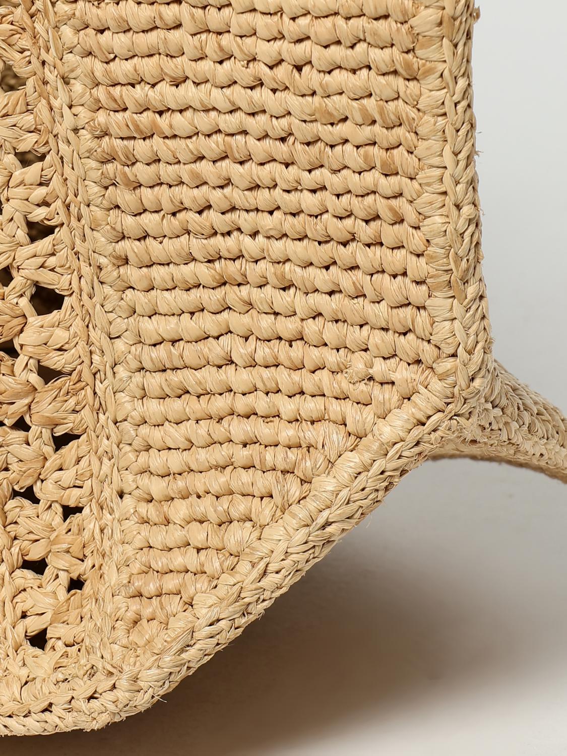 PATOU BORSA A SPALLA: Borsa Patou in rafia crochet con logo ricamato , Crema - Img 4