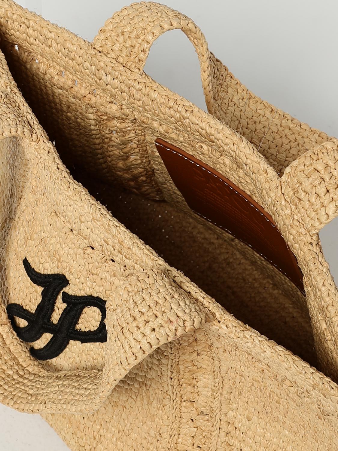 PATOU BORSA A SPALLA: Borsa Patou in rafia crochet con logo ricamato , Crema - Img 5