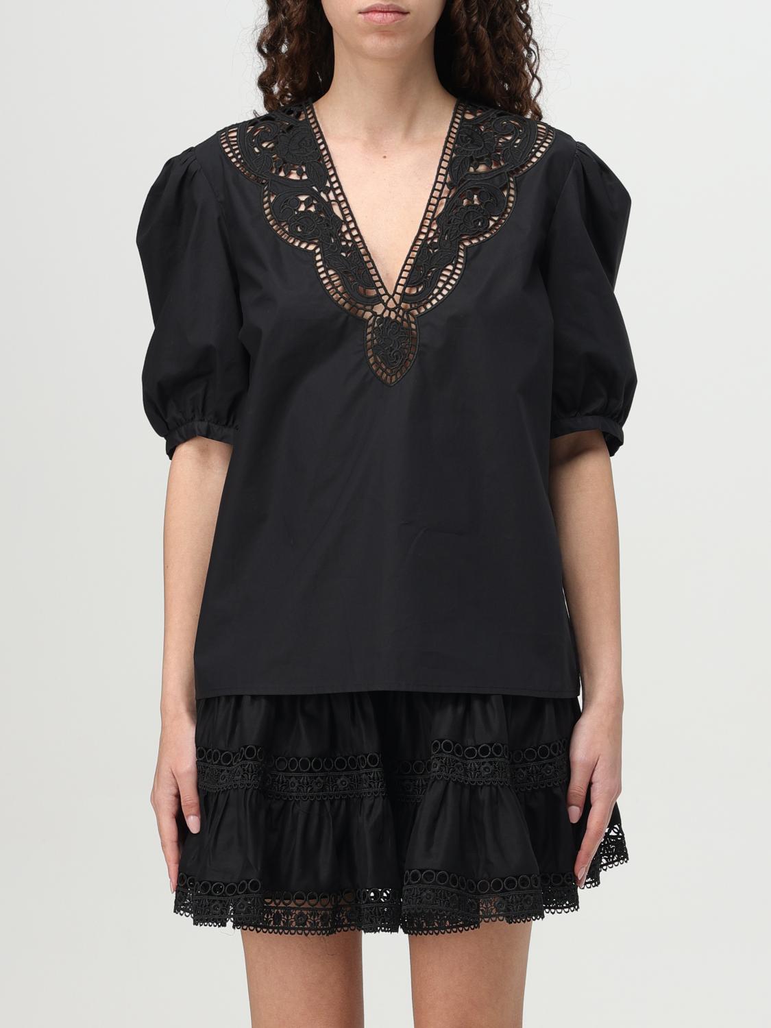 TWINSET TOP: Blusa Twinset in cotone con inserti in macramè , Nero - Img 1