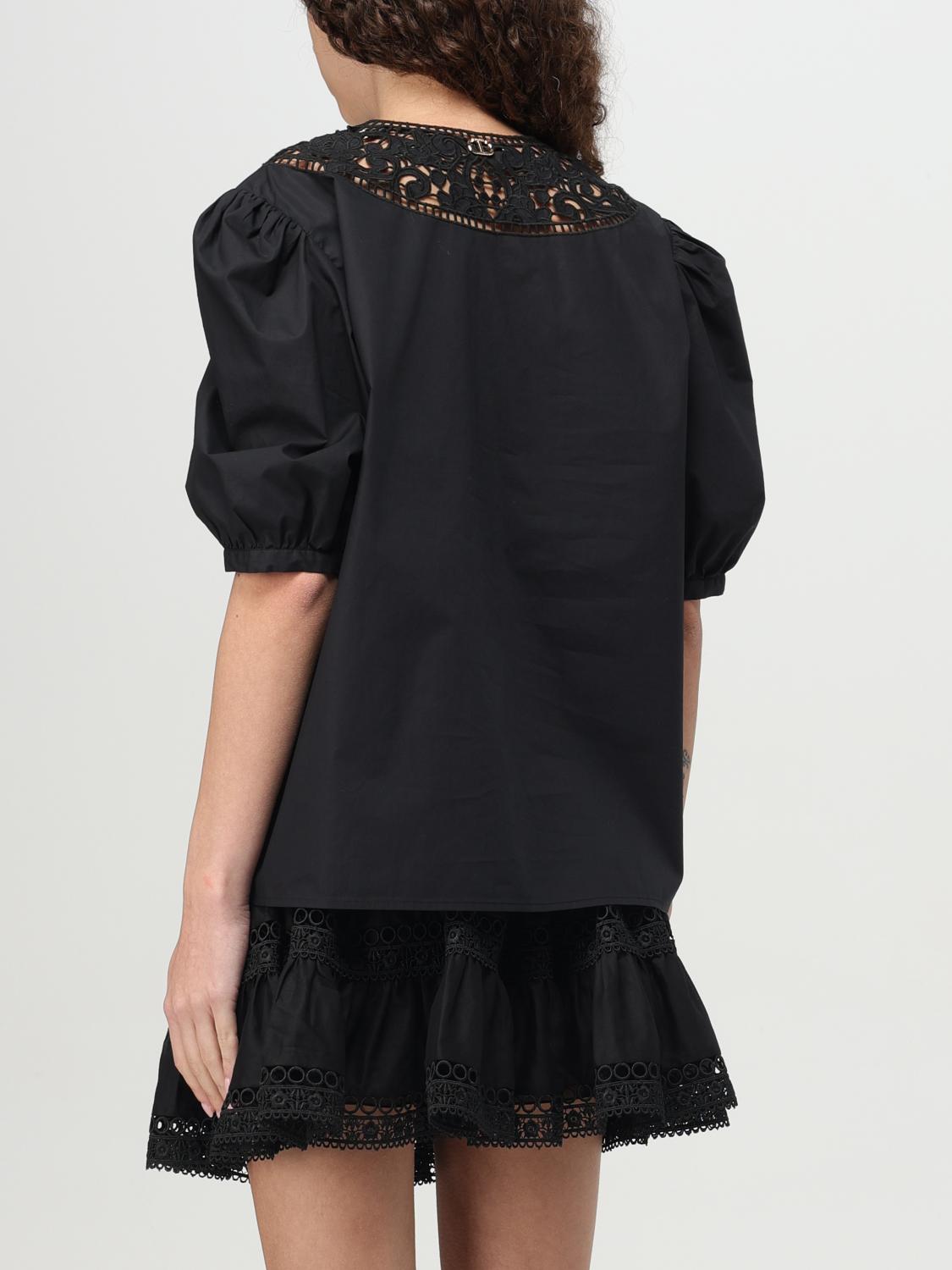TWINSET TOP: Blusa Twinset in cotone con inserti in macramè , Nero - Img 2