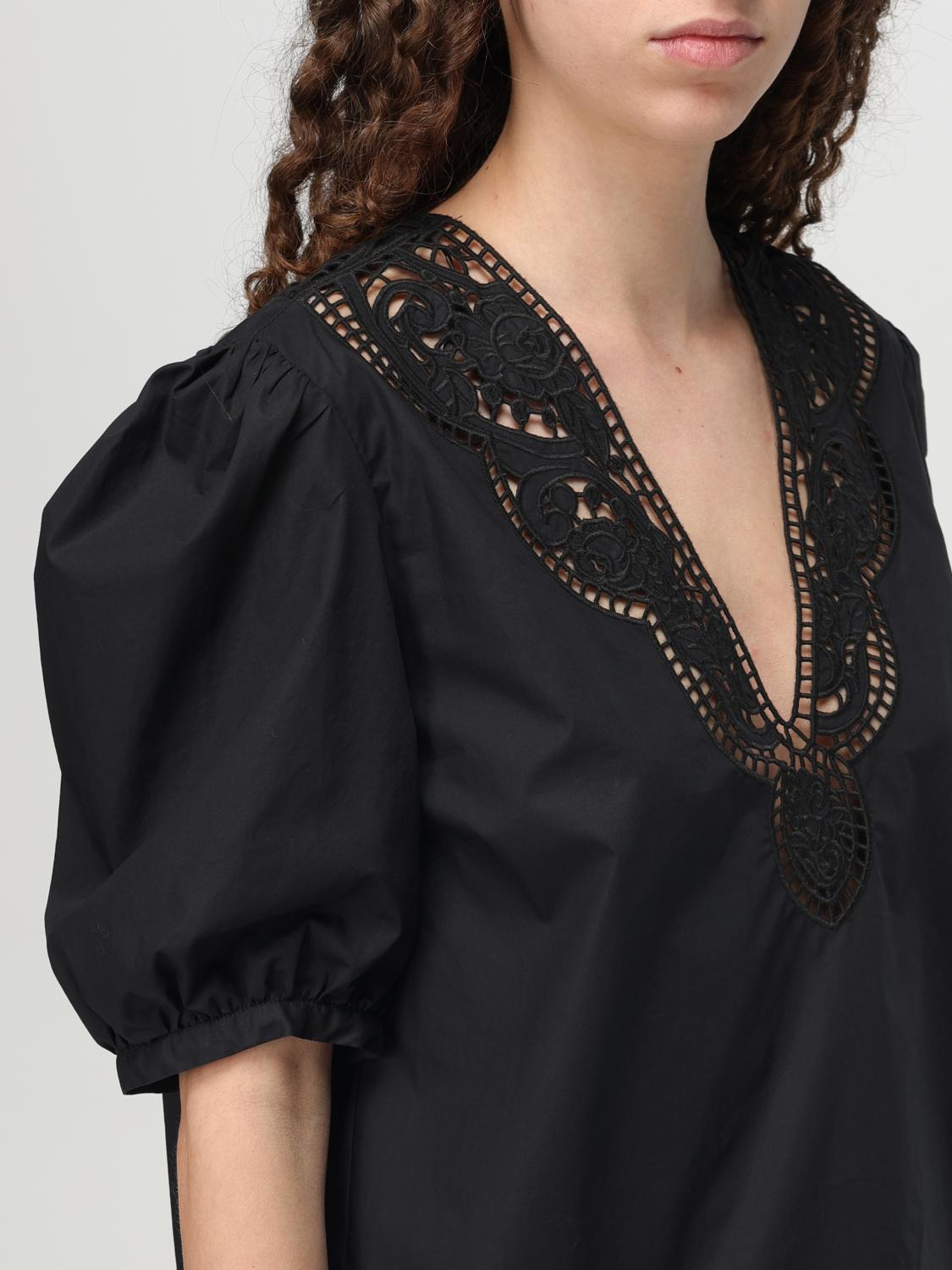 TWINSET TOP: Blusa Twinset in cotone con inserti in macramè , Nero - Img 3
