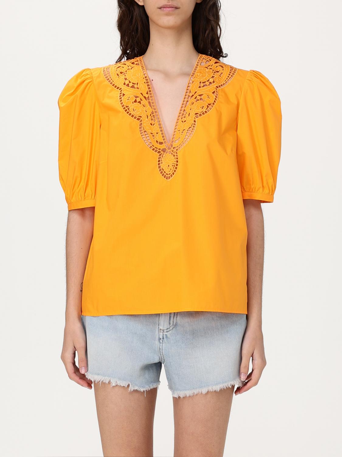 TWINSET TOP: Blusa Twinset in cotone con inserti in macramè , Giallo - Img 1