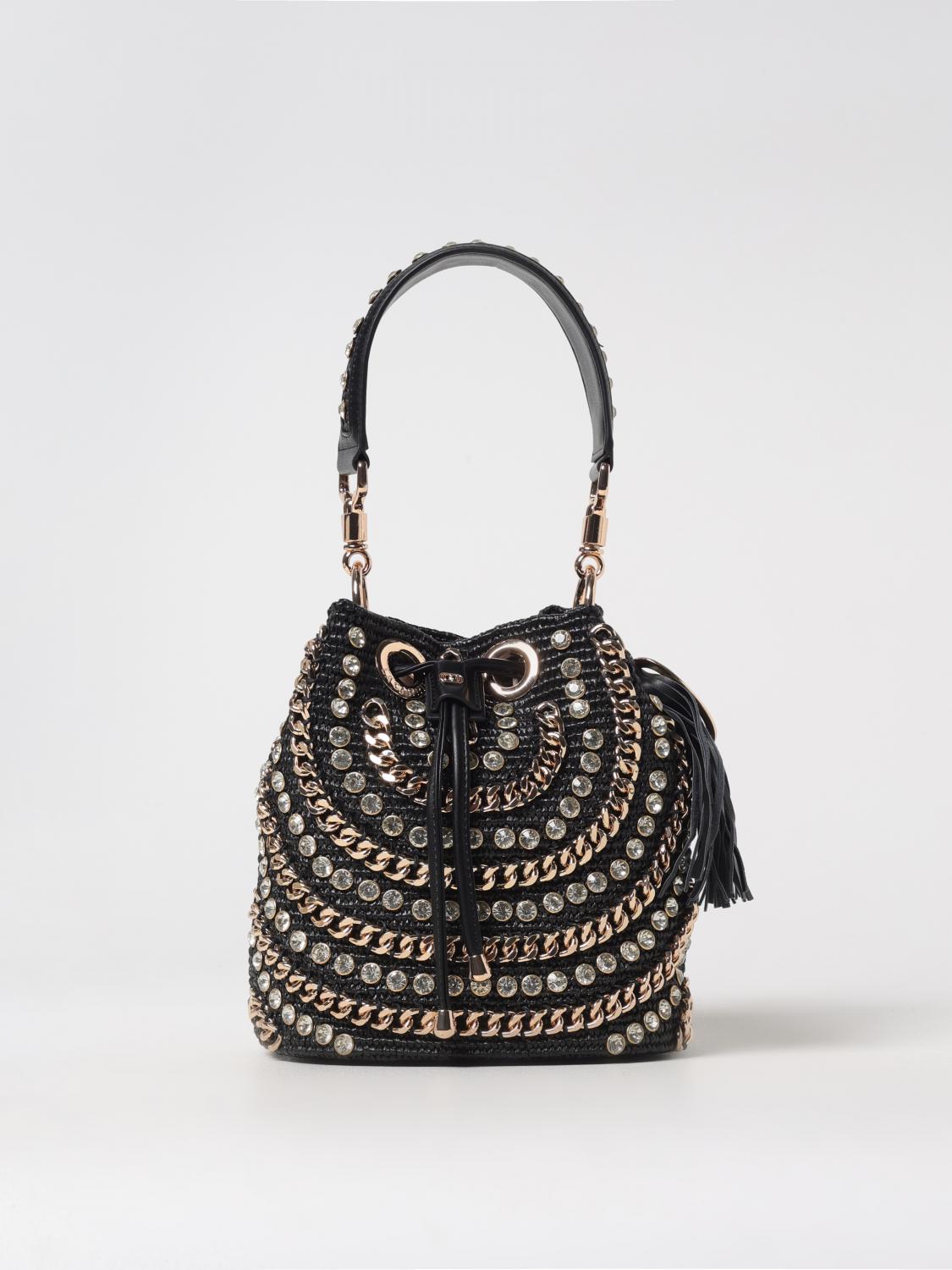 LA CARRIE BORSA A TRACOLLA: Borsa Andromeda La Carrie in rafia crochet con strass e maglia metallica , Nero - Img 1
