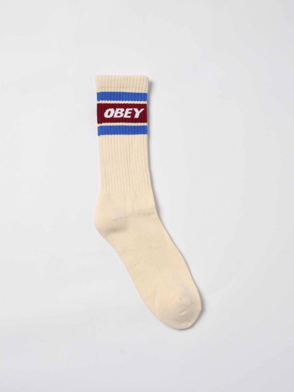 OBEY CALZE: Calze con logo Obey in cotone, Avorio - Img 1
