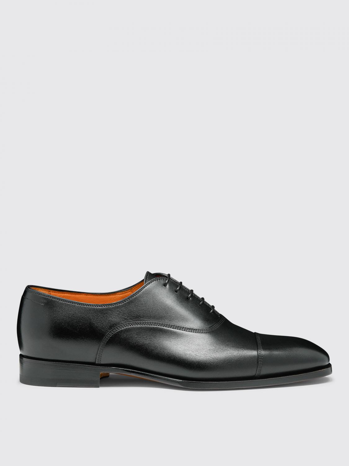 SANTONI SCARPE STRINGATE: Oxford Santoni in pelle , Nero - Img 1