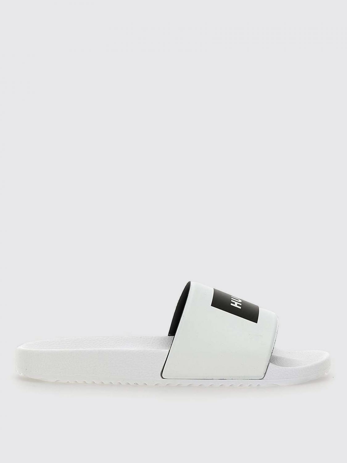 HUGO SANDALI: Sliders Hugo in gomma con logo , Bianco - Img 1