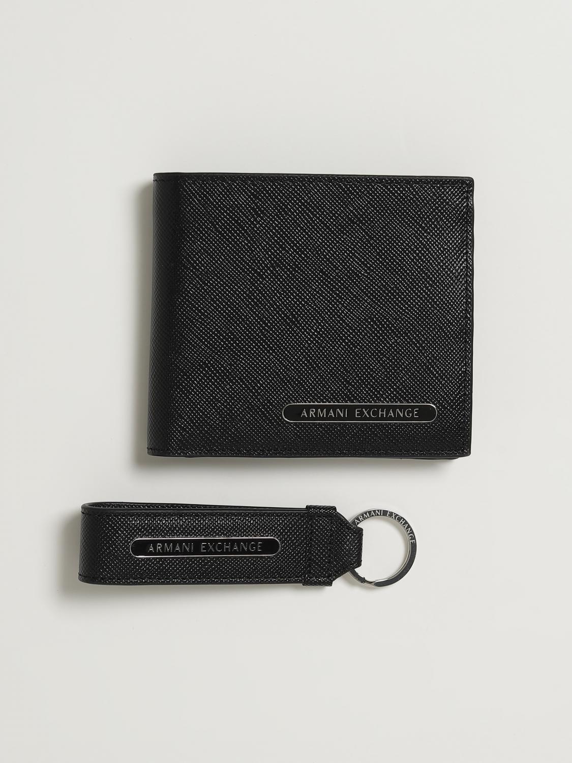 ARMANI EXCHANGE PORTAFOGLIO: Set portafoglio + portachiavi Armani Exchange in pelle saffiano , Nero - Img 4