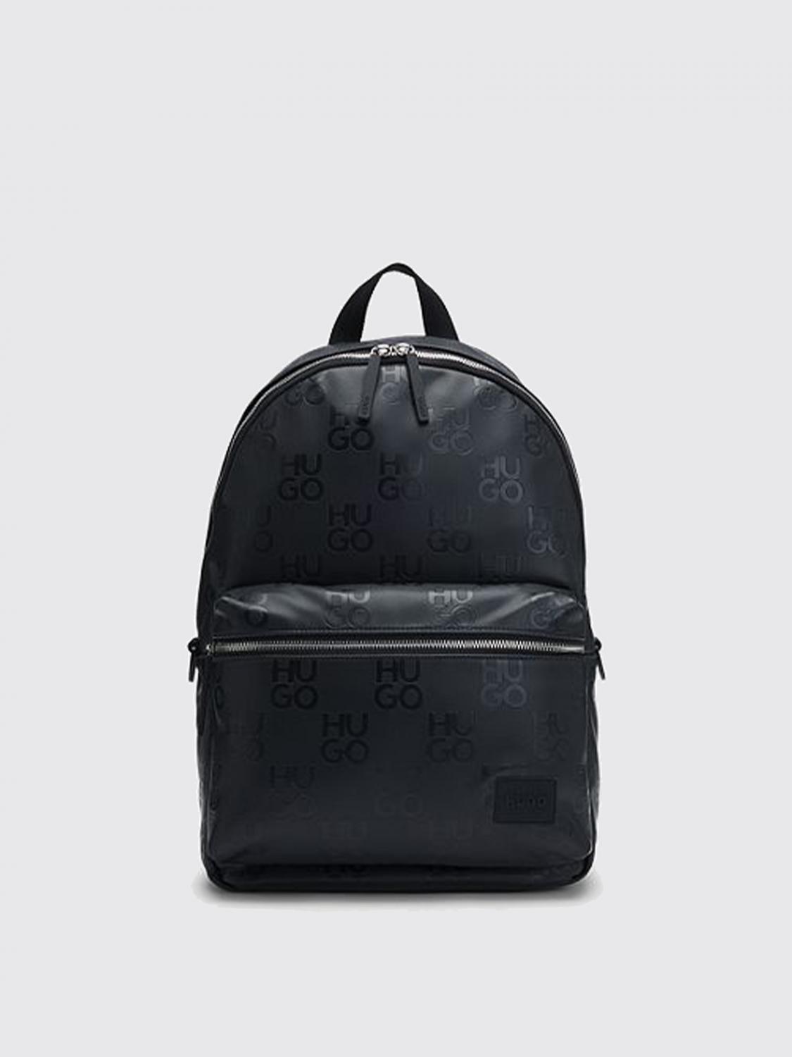 HUGO ZAINO: Zaino in pelle sintetica con logo all-over Hugo, Nero - Img 1