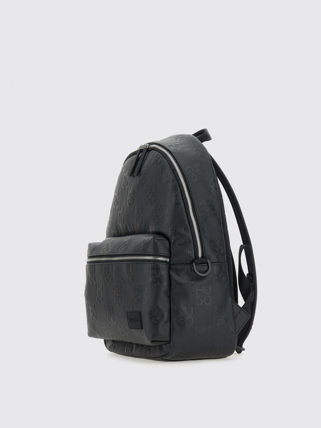 HUGO ZAINO: Zaino in pelle sintetica con logo all-over Hugo, Nero - Img 3