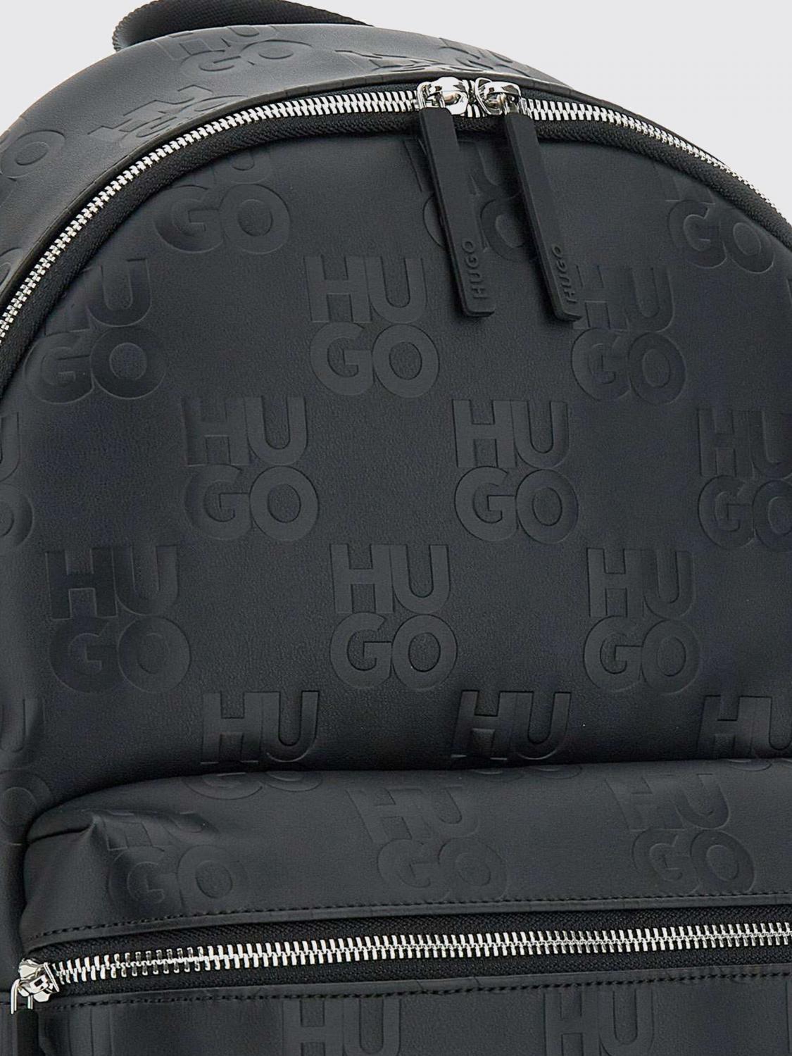 HUGO ZAINO: Zaino in pelle sintetica con logo all-over Hugo, Nero - Img 4