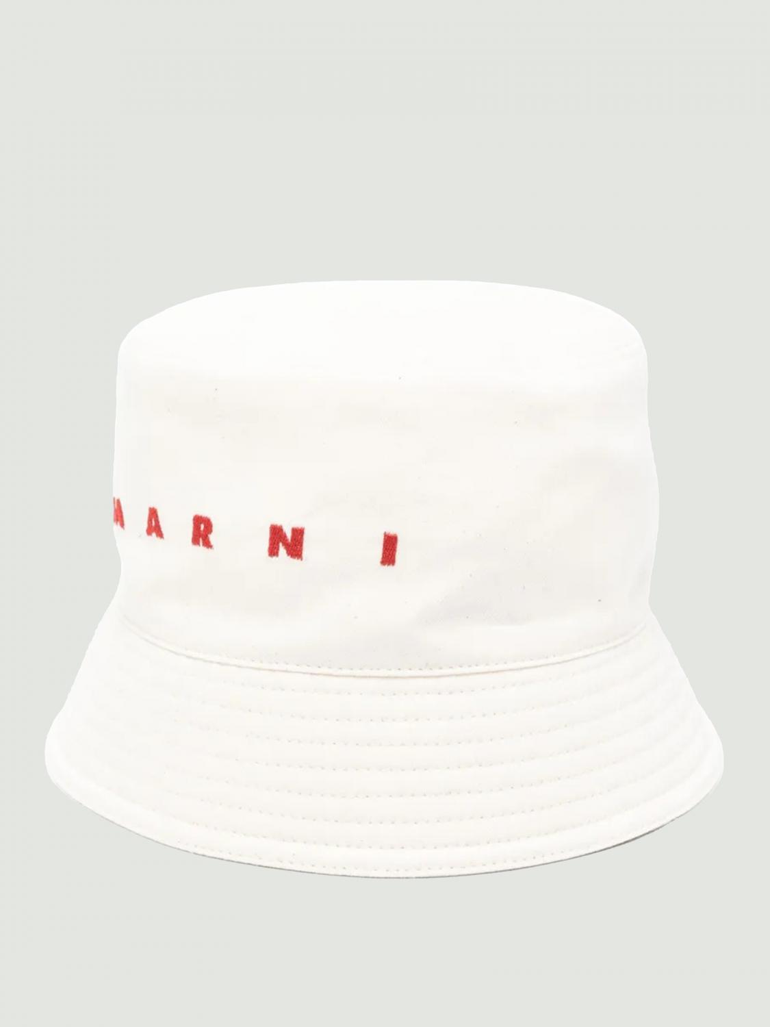 MARNI CAPPELLO: Cappello Marni in denim di cotone con logo ricamato , Bianco - Img 1