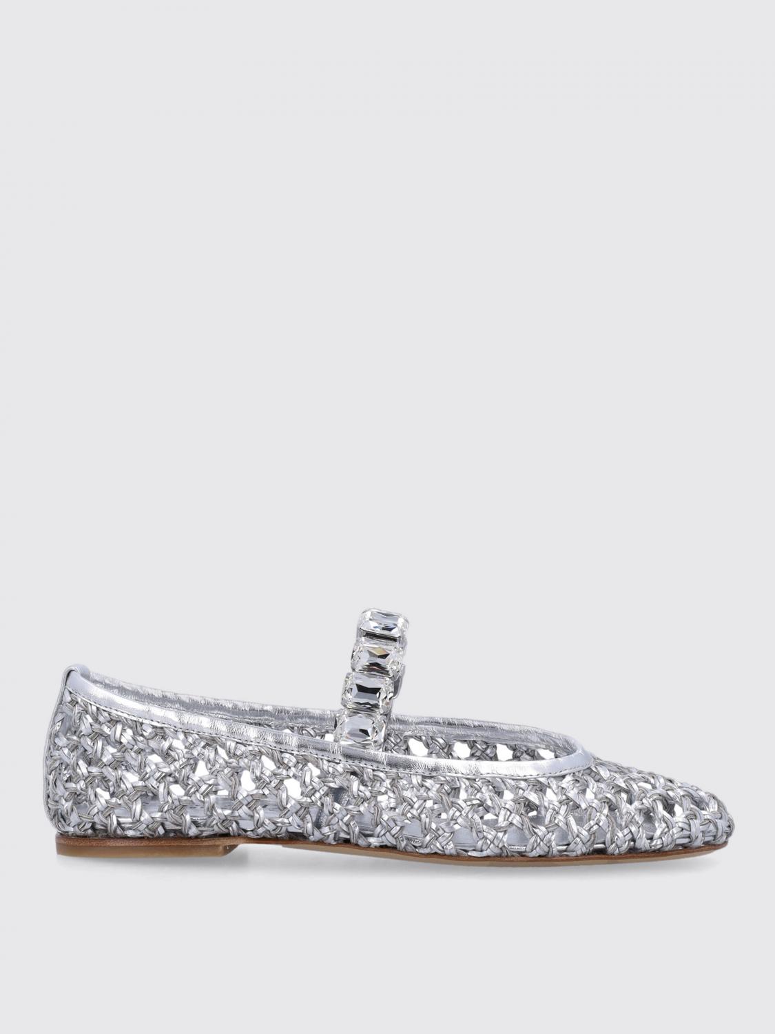 CASADEI BALLERINE: Ballerina Versilia Casadei in pelle vegana intrecciata con strass, Argento - Img 1