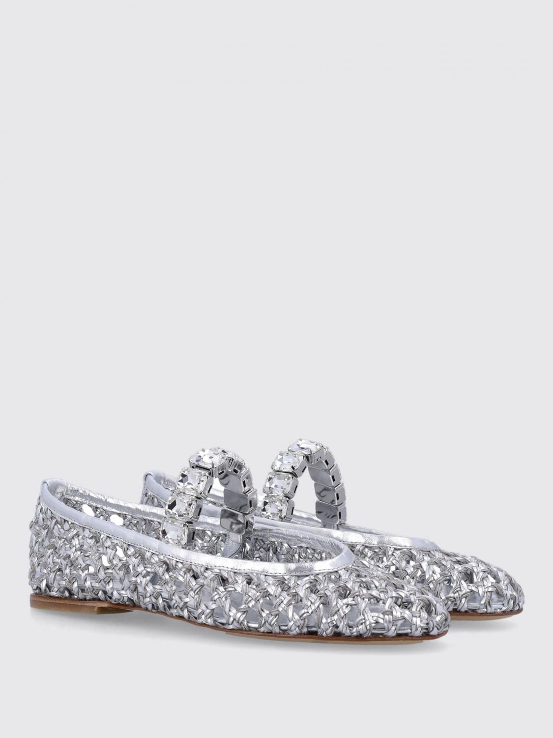 CASADEI BALLERINE: Ballerina Versilia Casadei in pelle vegana intrecciata con strass, Argento - Img 2