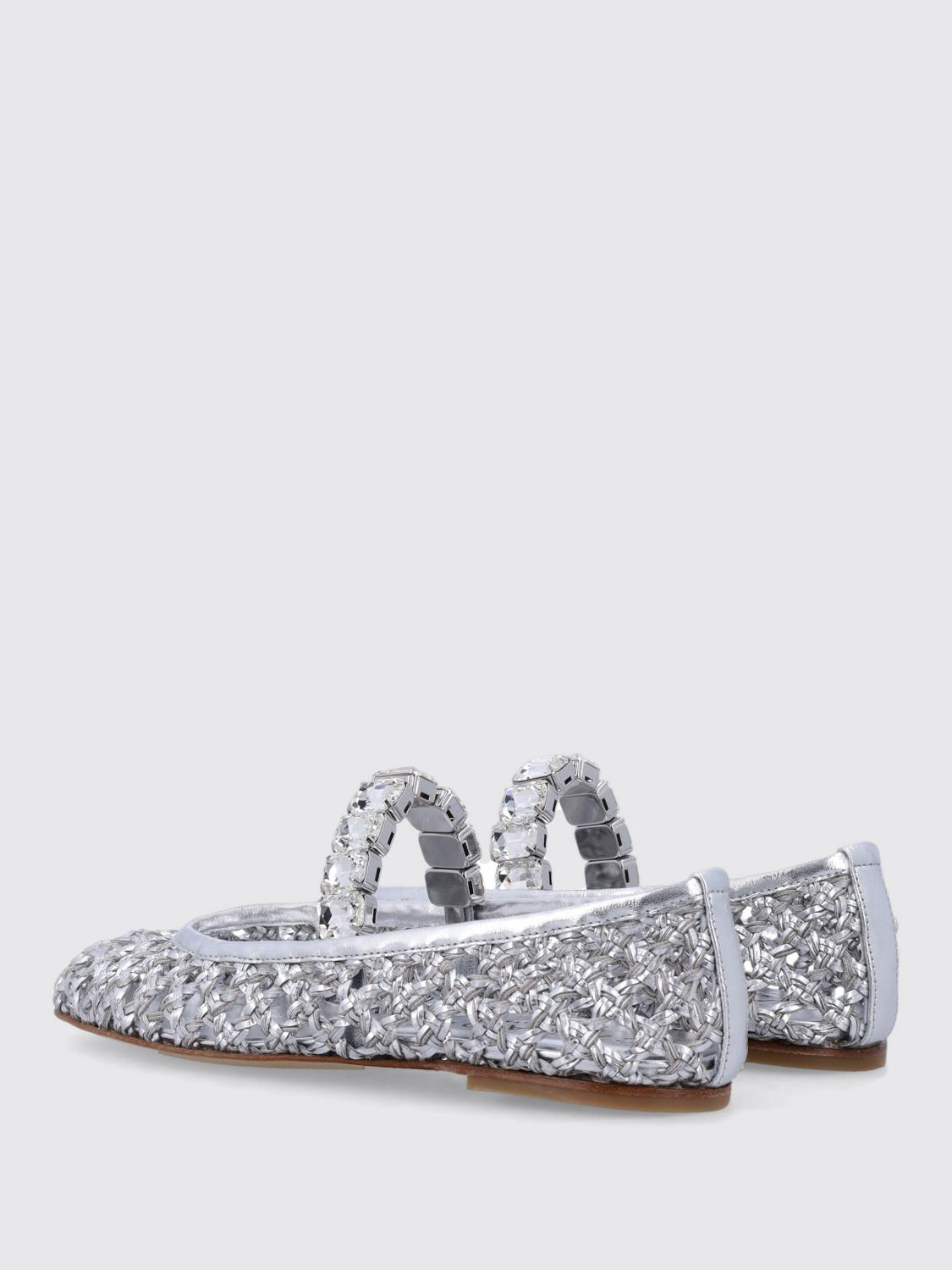 CASADEI BALLERINE: Ballerina Versilia Casadei in pelle vegana intrecciata con strass, Argento - Img 3