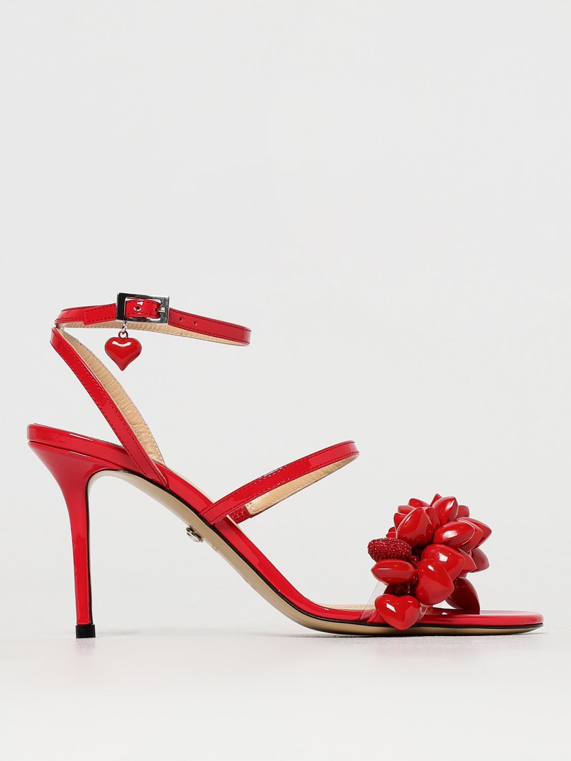 MACH&MACH SANDALI CON TACCO: Sandalo Petit Cœur Mach&Mach in vernice con cuori applicati , Rosso - Img 1