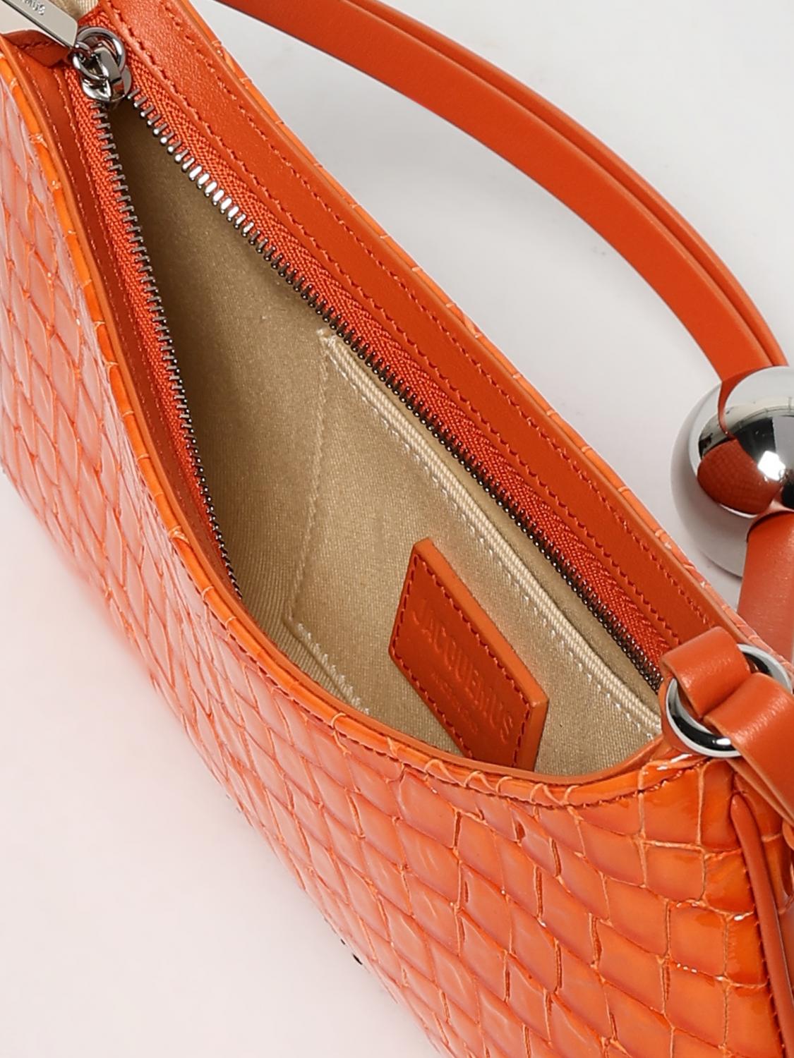 JACQUEMUS BORSA A SPALLA: Borsa Le Bisou Perle Jacquemus in vernice stampa cocco , Arancione - Img 5