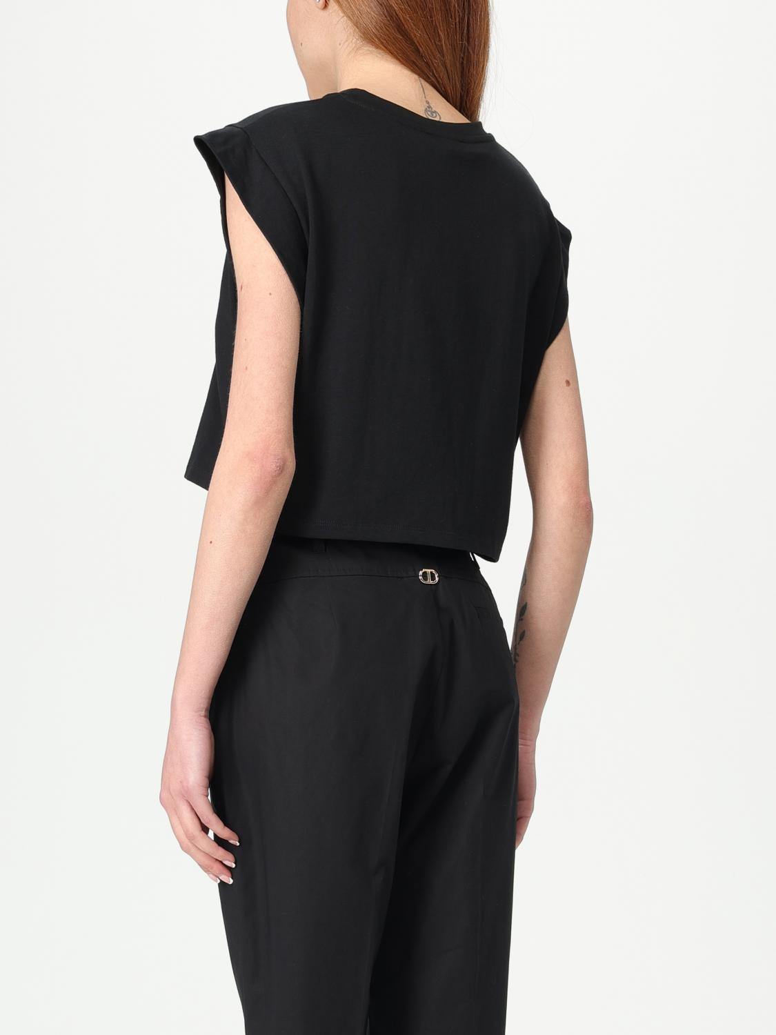 TWINSET T-SHIRTS: T-shirt cropped Twinset in cotone , Nero - Img 2