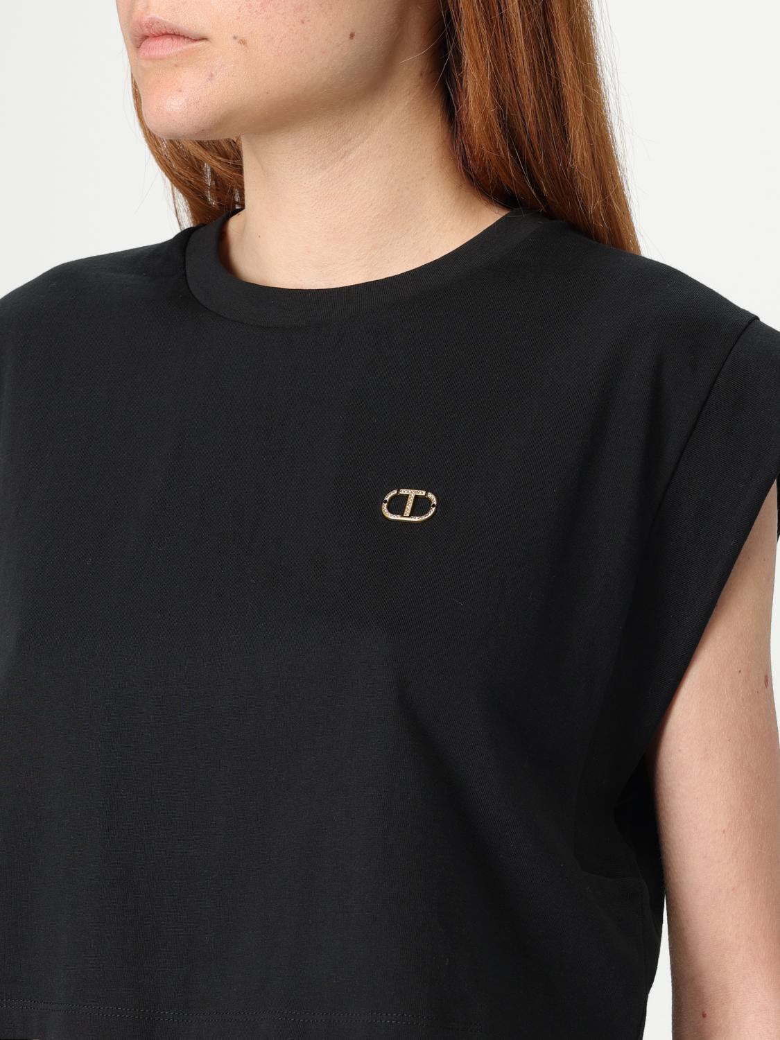 TWINSET T-SHIRTS: T-shirt cropped Twinset in cotone , Nero - Img 3