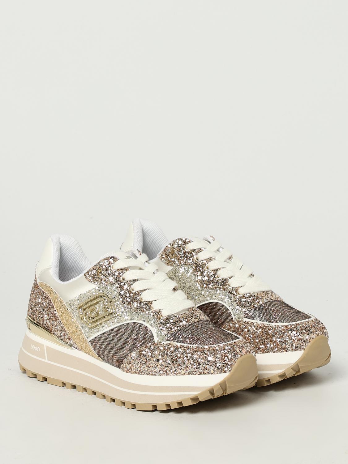 LIU JO SNEAKERS: Sneakers Liu Jo in mesh e glitter , Oro - Img 2