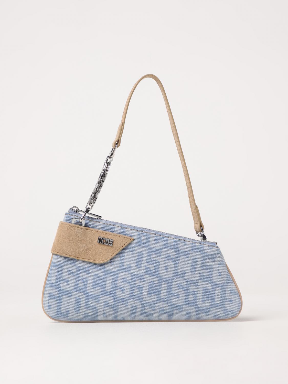 GCDS BORSA A SPALLA: Borsa Comma Notte GCDS in denim e camoscio con logo all over , Blue - Img 1