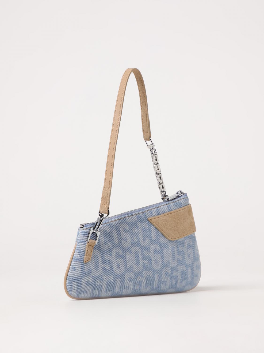 GCDS BORSA A SPALLA: Borsa Comma Notte GCDS in denim e camoscio con logo all over , Blue - Img 2