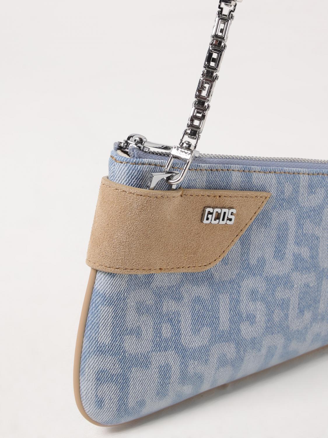 GCDS BORSA A SPALLA: Borsa Comma Notte GCDS in denim e camoscio con logo all over , Blue - Img 3