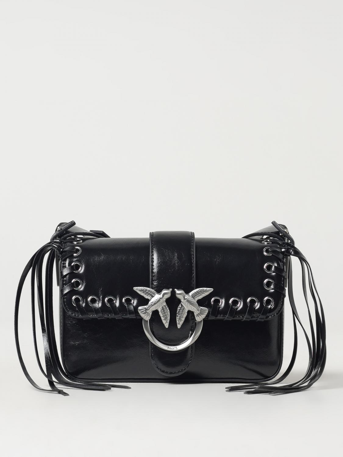 PINKO BORSA MINI: Borsa a spalla soft Love Bag Slouchy con frange Pinko, Nero - Img 1