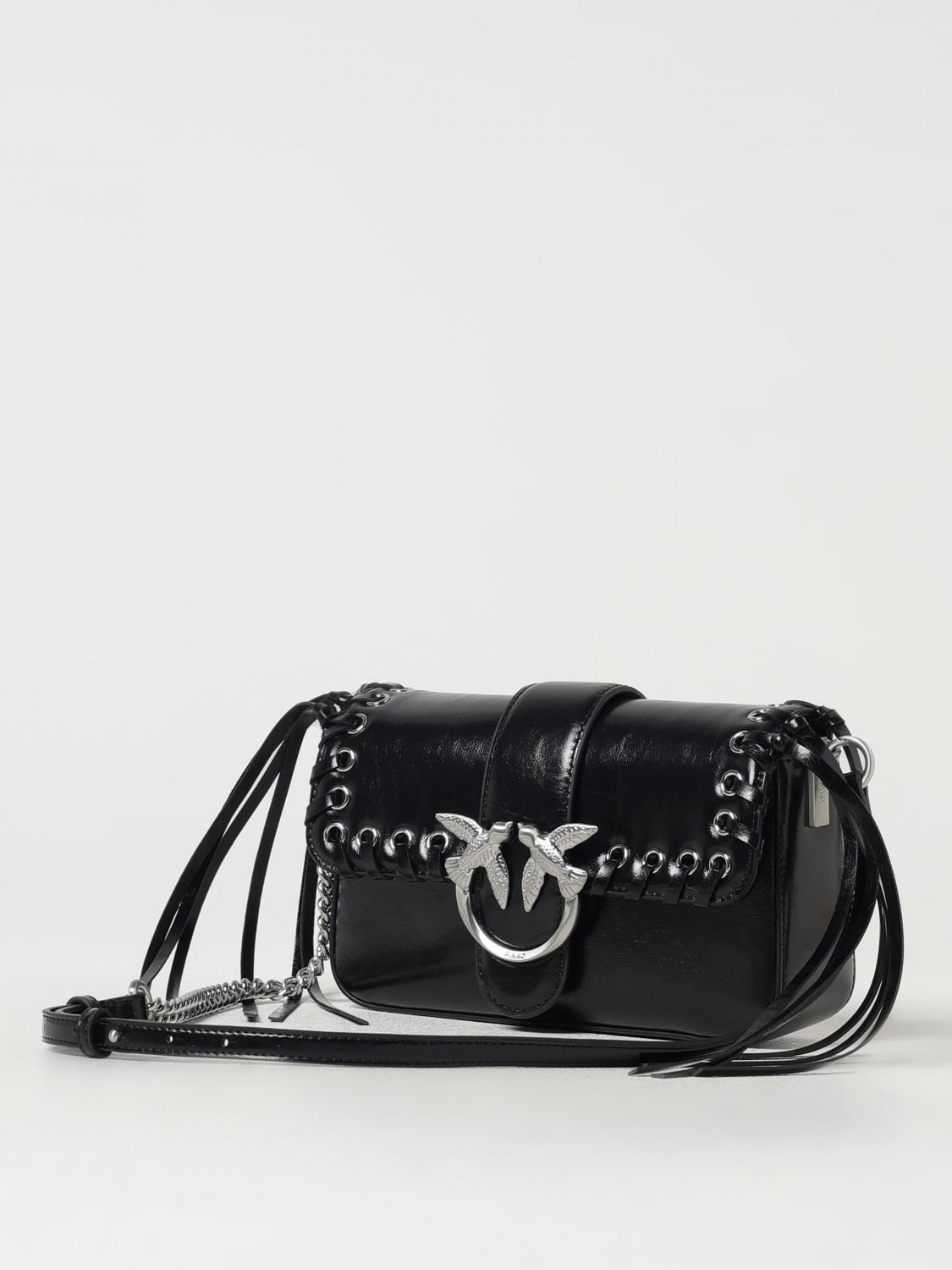 PINKO BORSA MINI: Borsa a spalla soft Love Bag Slouchy con frange Pinko, Nero - Img 3