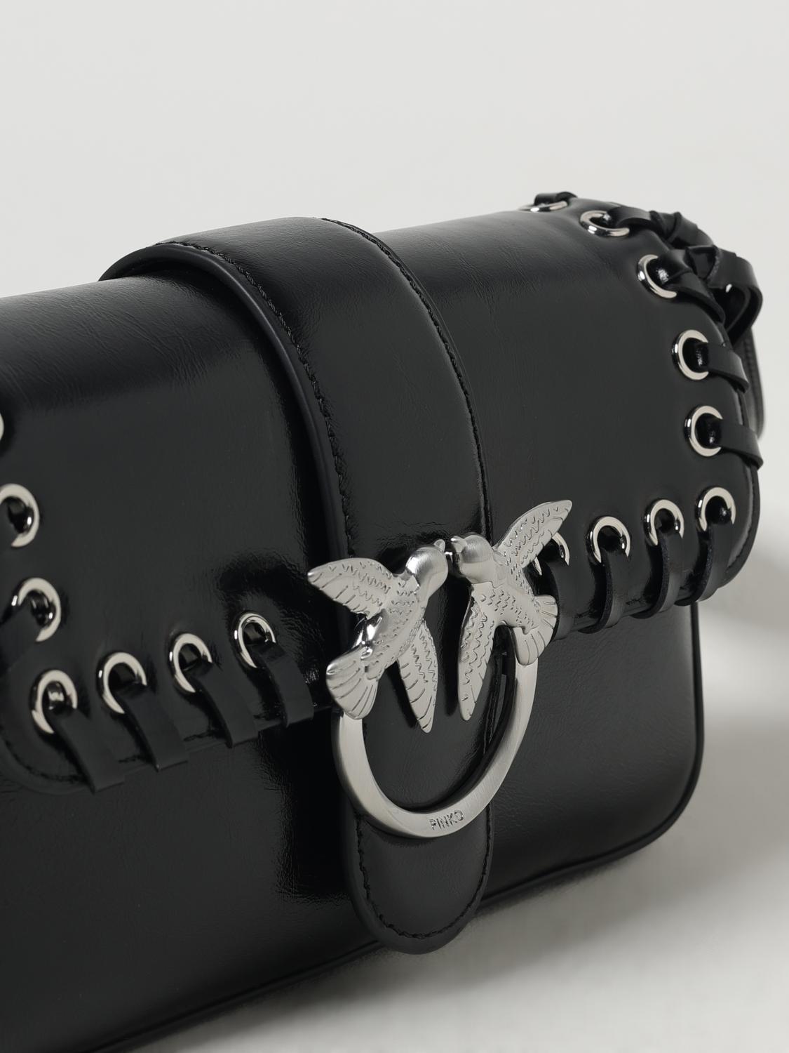 PINKO BORSA MINI: Borsa a spalla soft Love Bag Slouchy con frange Pinko, Nero - Img 4