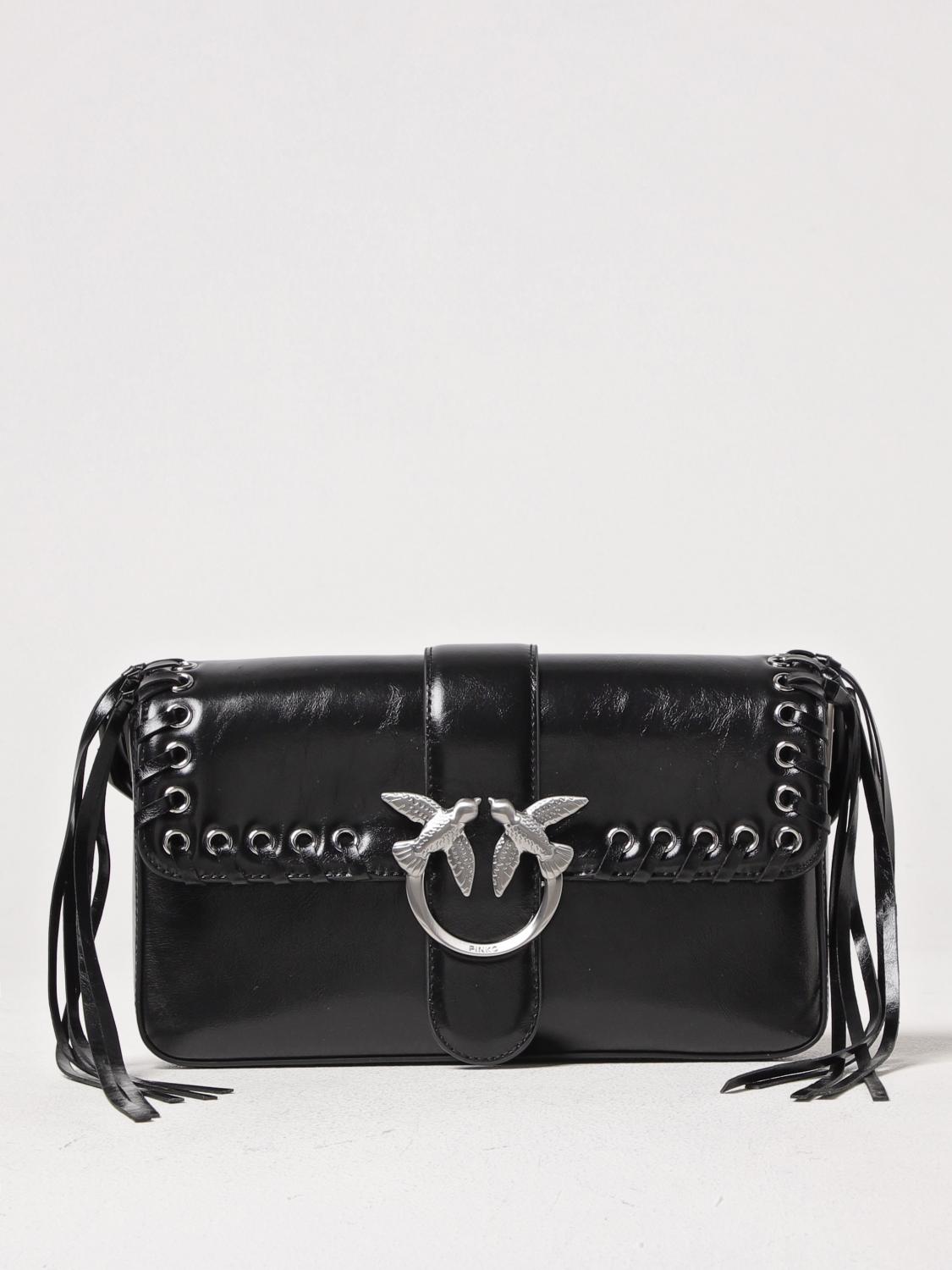 PINKO BORSA A TRACOLLA: Borsa a spalla soft Love Bag Slouchy con frange Pinko, Nero - Img 1